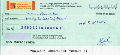 Sample image from Cheque Detection
