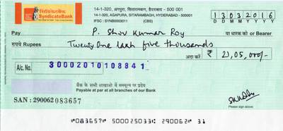 Sample image from Cheque Detection